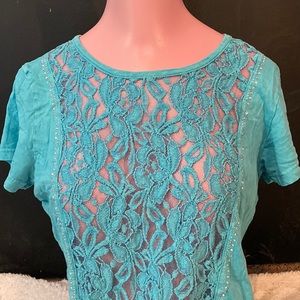 Blue Lace Sequin T-Shirt